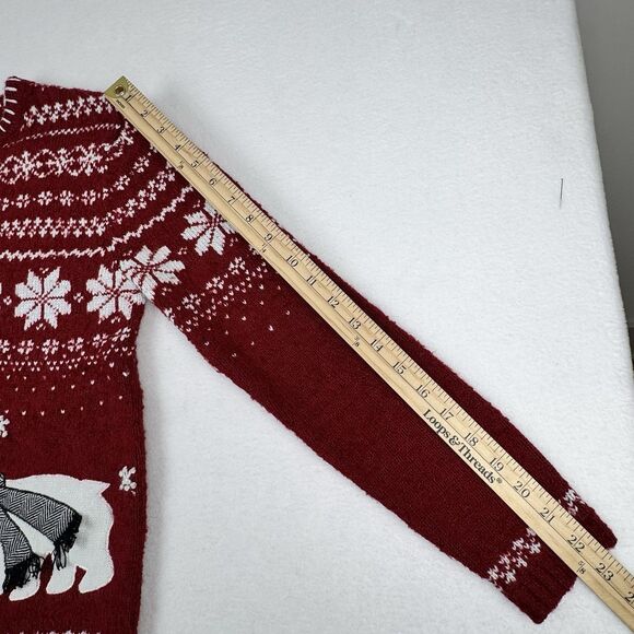 Croft & Barrow Christmas Holiday Sweater S Red Polar Bear Snowflake Silk Wool - Picture 15 of 16